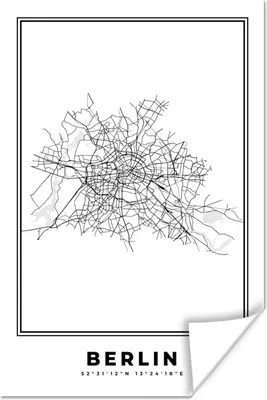 Produktbild von MuchoWow® Poster Deutschland - Berlin - Stadtplan - Karte - Schwarz-Weiß - Karte 40x60 cm - Plakate für die Wand - Poster Babyzimmer