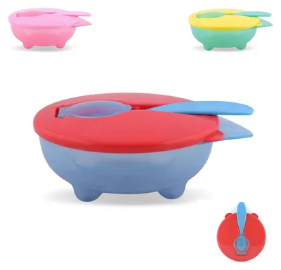 Obrázek produktu pro Baby Care dětská miska plastová, lžička, víčko, protiskluzová miska, modrá rukojeť