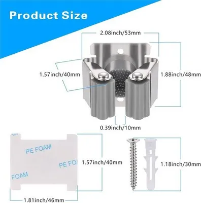 Produktbild von Wandgestänge, 6 Reihen, für Bad, Küche, Garage, Werkzeugorganizer, Bürsten- und Besenhalter, Grau