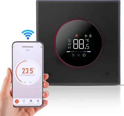 Zdjęcie produktu dla Inteligentny termostat do ogrzewania wody w domu Elektryczny kocioł gazowy Termostat WiFi AC z aplikacją / sterowaniem głosowym VA Cyfrowy ekran dotykowy Kolorowe światło i regulowane pokrętło 5+1+1 Tygodniowy tryb programowania