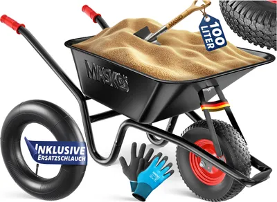 Produktbild von MASKO® Schubkarre Bauschubkarre Gartenschubkarre 100 Liter bis 250kg Luftreifen mit Stahlfelge verzinkt Stahlrahmen Garten Karre Schiebkarre Transportkarre inkl. Arbeitshandschuhe