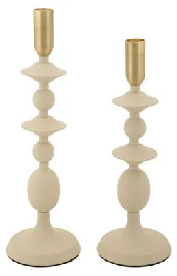 Image de Set de 2 bougeoirs Gemini crème et or en fer