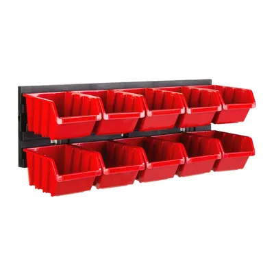 Obrázek produktu pro Dílenská nástěnná police s boxy 39 x 13 cm Sada pro skladování drobných dílů 10 boxů