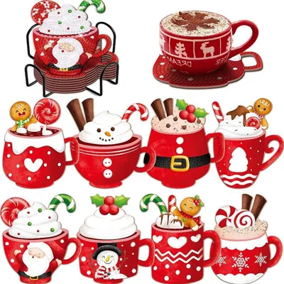 Produktbild von 8 Stück Diamond Painting Untersetzer Weihnachten mit Halter, DIY Bastelset Weihnachtsbasteln
