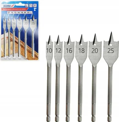 Produktbild von Set mit 6 Spatenbohrern für Holz: 10, 12, 16, 18, 20, 25 m Dedra