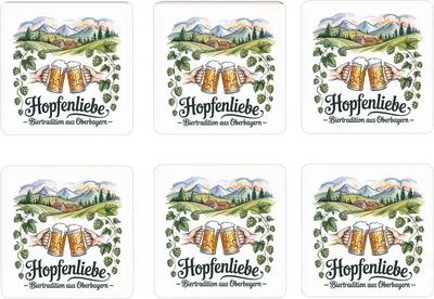 Produktbild von Oberbayern Biertradition 6er Set Untersetzer aus Holz - Hopfenliebe