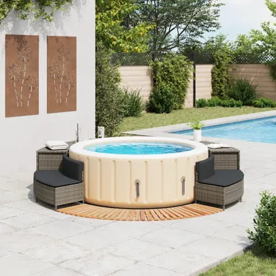 Produktbild von vidaXL Whirlpool-Umrandung Grau Poly Rattan und Massivholz Akazie