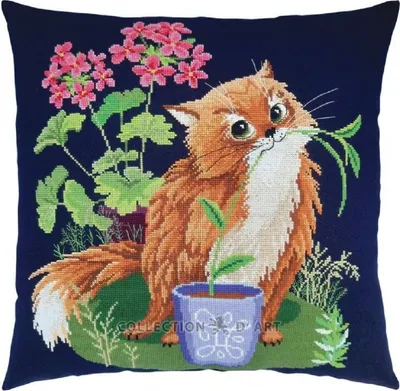 Produktbild von RTO Kreuzstichkissen Stickpackung "Katzengärtner", Zählmuster, 40x40cm