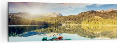 Produktbild von Bild auf Leinwand - Leinwandbild - See Berge Wasser - 160x50cm - Wand Bild - Wanddeko - Wandbilder - Leinwanddruck - Bilder - Kunstdruck - Wanddekoration - Leinwand bilder - Wandkunst - AB160x50-3595