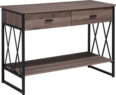 Produktbild von BELIANI Konsolentisch Braun mit Schwarz 46 x 107 cm MDF Tischplatte Holzoptik 2 Schubladen Rechteckig Industriell