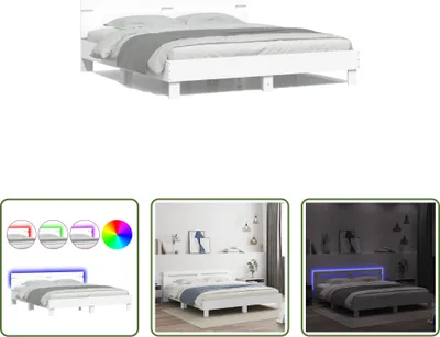 Zdjęcie produktu dla The Living Store Rama łóżka z zagłówkiem i oświetleniem LED biała 200x200 cm