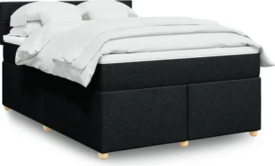 Image de vidaXL Lit boxspring avec matelas noir 160x200 cm Tissu