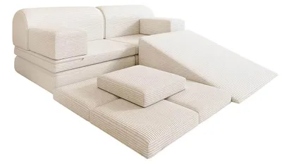 Image de HOME DELUXE Canapé de jeu LIV avec toboggan et blocs empilables - Velours côtelé beige I Canapé de jeu pour enfants, canapé de jeu avec toboggan, canapé pour enfants avec blocs empilables, canapé de jeu multifonctionnel, mobilier créatif pour enfants, siège modulaire pour enfants, canapé pour chambre d'enfant, canapé pour enfants à partir de 18 mois, canapé de jeu pour enfants, canapé pour enfants lavable, meuble pour enfants sûr, canapé de jeu extensible, canapé pour enfants robuste, meuble de jeu pour les