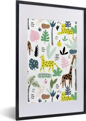 Produktbild von MuchoWow® MuchoWow® Gerahmtes Poster Dschungel - Muster - Früchte - Tiere 40x60 cm - Poster mit zchwarzem Bilderrahmen - Poster in Rahmen