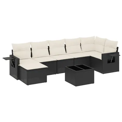 Produktbild von 8-tlg. Garten-Sofagarnitur, modular, aus PE-Rattan, Schwarz, mit Stauraum, wasserabweisendem Beutel, Cremeweißen Kissen, UV-beständig