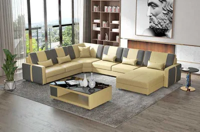 Produktbild von Große Wohnlandschaft Sofa Ecksofa U Form Beige Kunstleder XXL Modern