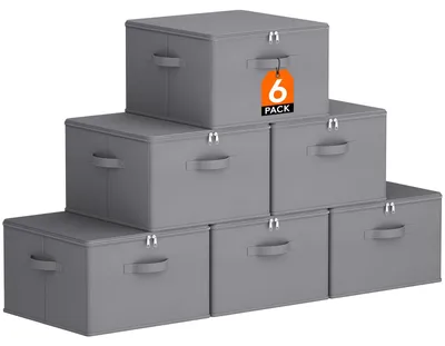 Produktbild von Aufbewahrungsbox mit Deckel, faltbare Aufbewahrungsbox aus Vliesstoff mit Griff, faltbarer Kleiderschrank-Organizer, Kleideraufbewahrungsbox, grau, 40 x 40 x 25 cm
