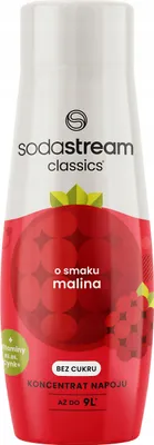 A bottle of SodaStream raspberry flavored syrup.