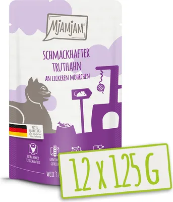 Image de MjAMjAM - Quetschieschie - 12x125g Dinde aux carottes Nourriture humide pour chats Alimentation complète