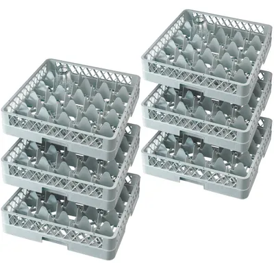 Image de 6 paniers de lavage pour verres et tasses, L x l 500 x 500 mm, 25 compartiments, gris