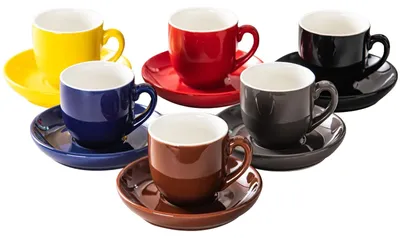 Image de Ensemble de 6 tasses à espresso avec leurs soucoupes - Céramique colorée