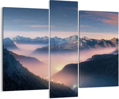 Produktbild von Bild auf Leinwand - Leinwandbild - 3 Teile - Berge Wolken Nebel - 95x80cm - Wand Bild - Wanddeko - Wandbilder - Leinwanddruck - Bilder - Wanddekoration - Leinwand bilder - Wandbild - CB95x80-5004