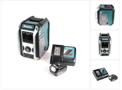 Zdjęcie produktu dla Makita DMR 115 RG1 – radiotelefon budowlany z akumulatorem 12 V – 18 V, Bluetooth, DAB+, IP65 – w zestawie 1 akumulator 6,0 Ah + ładowarka