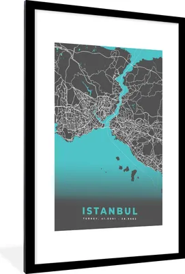 Produktbild von MuchoWow® Gerahmtes Poster Istanbul - Blau - Karte - Stadtplan - Karte 60x90 cm - Poster mit Schwarzem Bilderrahmen Wandposter Rahmen Foto Bilder - Dekoration - Wandposter Wohnzimmer - Hochwertig