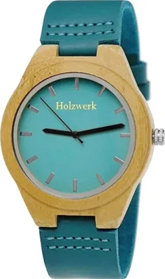 Produktbild von Holzwerk GRANSEE Damen & Herren Holz Uhr mit Leder Armband, türkis blau & beige