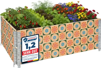 Image de Garronda 2 cadres en bois avec imprimé – Jardinières surélevées pour plantes, fleurs, fruits et légumes, en bois avec imprimé décoratif fleurs avec fond
