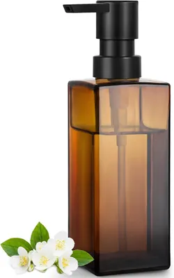 Obrázek produktu pro Dávkovač tekutého mýdla z hnědého skla – 350 ml – Moderní design do koupelny – S plastovou pumpičkou