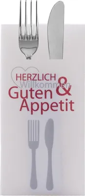 Produktbild von Sovie HORECA Besteckserviette Herzlich Willkommen in Bordeaux aus Linclass® Airlaid 40 x 40 cm, 100 Stück