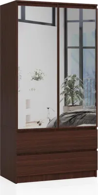 Obrázek produktu pro Šatní skříň se šuplíky a zrcadly 90 cm LOTA - wenge