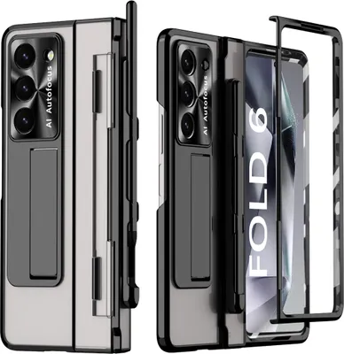 Obrázek produktu pro Pouzdro pro Samsung Galaxy Z Fold 6 Průhledné galvanizované pouzdro s držákem na pero a stylus, ochranou displeje a stojánkem černé
