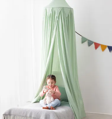 Produktbild von Navaris Kinderbett Baldachin 240x50cm - Betthimmel für Jungen Mädchen Kinderzimmer - Babybett Vorhang Moskitonetz inkl. Montagematerial - Mintgrün