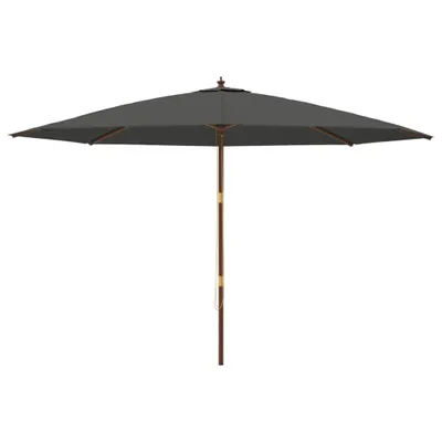 A rectangular outdoor umbrella with a wooden pole, shown against a white background.
