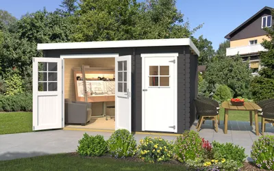 Productafbeelding van Tuinhuis Weka 254, maat 2, inclusief vloer, afmetingen 394 x 296 cm, kleur: grafietgrijs