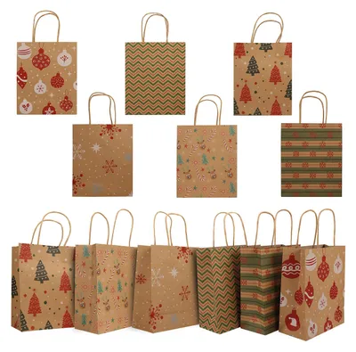 Image de Belle Vous 48pcs Sacs cadeaux de Noël Sacs en papier Noël avec anse - Sacs cadeaux Noël 6 motifs - Sacs en papier festifs