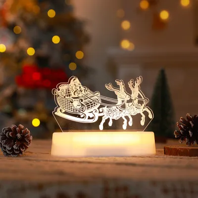 Produktbild von 3D Weihnachten Nachtlicht LED Illusion Lampe Warmweiß Batteriebetrieben Nachtlichter mit Fernbedienung Nachttischlampe Party Weihnachtsdekoration