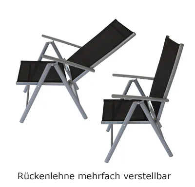 Produktbild von DEGAMO Gartenset Sitzgruppe Gartengarnitur MARINA 9-teilig, 8x Klappsessel 8-fach verstellbar, 1x Ausziehtisch mit Glasplatte 180/240x100cm), Aluminium + Kunstgewebe schwarz
