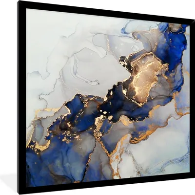 Produktbild von MuchoWow® Gerahmtes Poster Marmor - Blau - Gold 40x40 cm - Poster mit Schwarzem Bilderrahmen Wandposter Rahmen Foto Bilder - Mit Rahmen - Wanddekoration Schlafzimmer