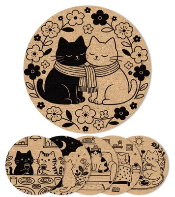 Productafbeelding van Onderzetters met kattenmotief - 6 stuks - Voor thuisgebruik