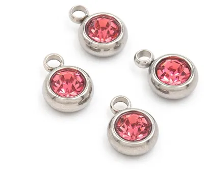 Produktbild von Vintageparts Anhänger Edelstahl mit Strassstein rosa 8 x 6 mm, 4 Stück
