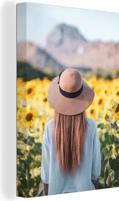 Produktbild von OneMillionCanvasses® - Leinwandbilder - 90x140 cm, Blumen - Frau - Sonnenblume, Wandbilder Kunstdruck Wanddekoration - Wandschmucke - Schlafzimmer