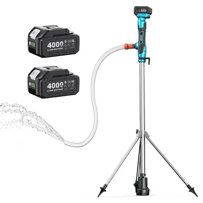 Akku-Stabwasserpumpe mit Stativ, 2725 l/h, 5 m, 2×4,0 Ah