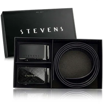 Obrázok produktu pre STEVENS, pánsky kožený opasok, automatická spona, čierna, 125 cm, sada s 2 sponami