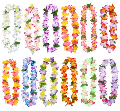 Blumenketten Hawaii, 12 Stück, bunt, Kunststoff, 105 cm