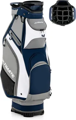 Zdjęcie produktu dla Torba golfowa COSTWAY z pokrowcem przeciwdeszczowym, torba golfowa z 14 przegrodami, przenośna i wodoodporna, niebieska