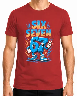 Obrázok produktu pre TRI ŠESŤ SEDEM, 67. narodeniny, ročník 1967, tričko s potlačou, vtipné, sarkastické, pánske, červené, veľkosť XXL
