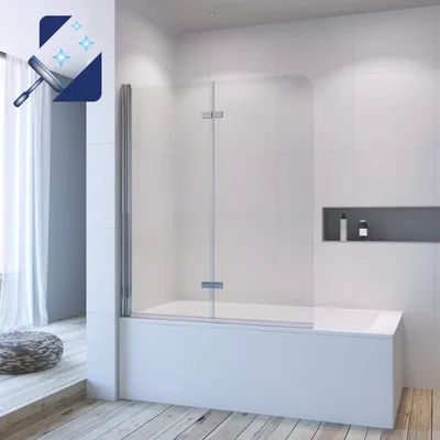 A modern bathroom with a bathtub and a glass shower enclosure.